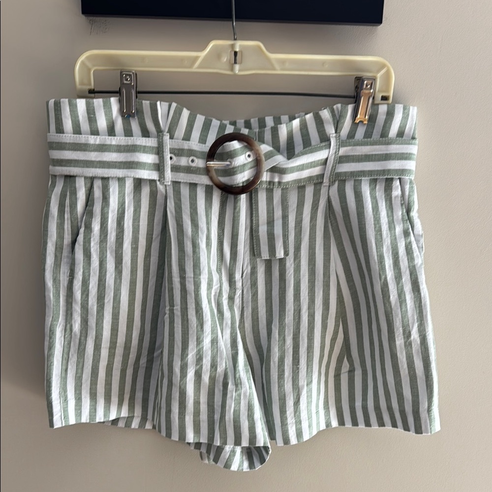 NWT LOFT High Waist Green and White Striped Shorts